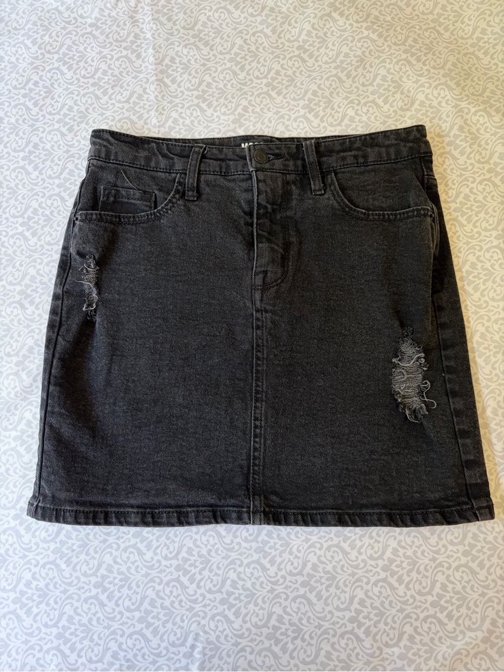 Mossimo Distressed Black Mini Jean Skirt